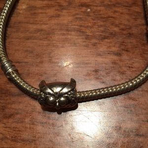 Sterling silver Retired Pandora Owl Barrel Charm